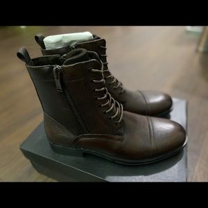 Kenneth Cole brown  DOUBLE ZIP LACE-UP COMBAT BOOT